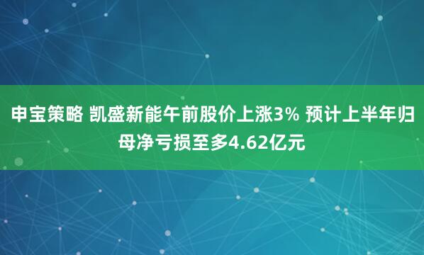 申宝策略 凯盛新能午前股价上涨3% 预计上半年归母净亏损至多4.62亿元