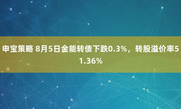 申宝策略 8月5日金能转债下跌0.3%，转股溢价率51.36%